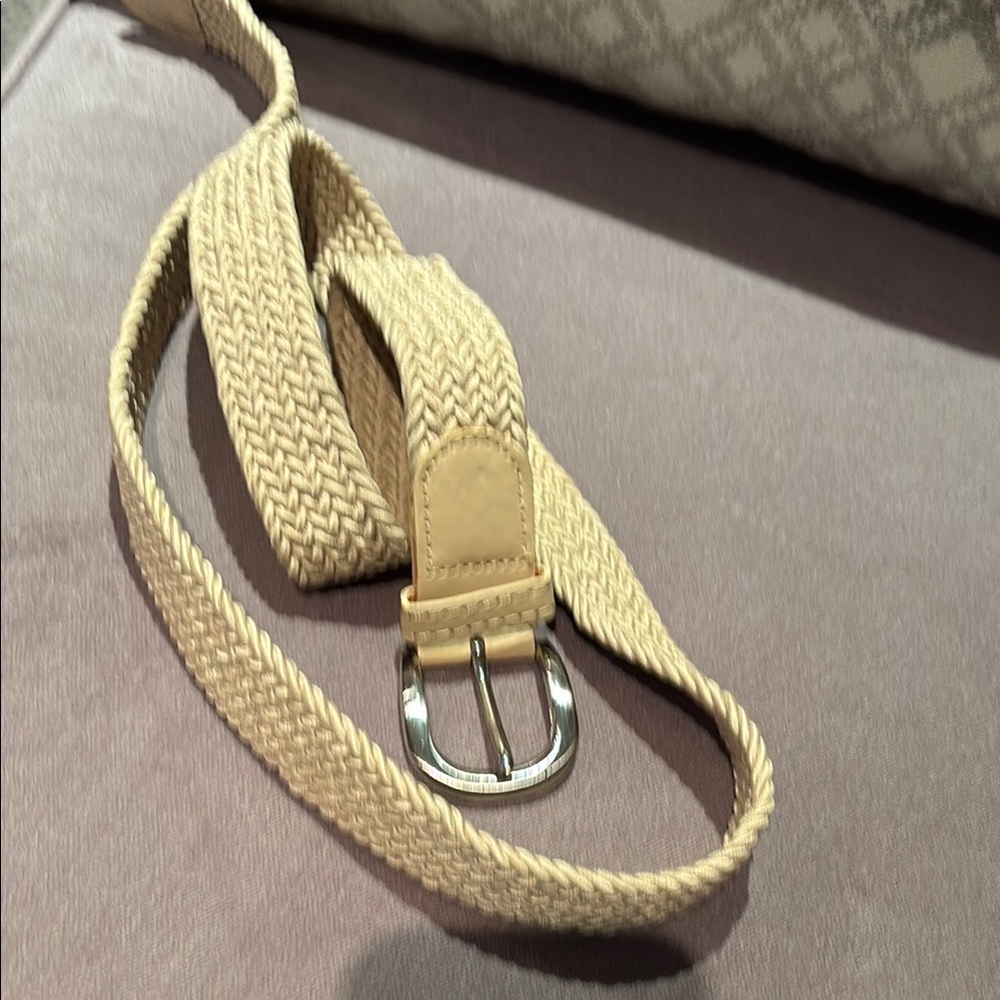 Tan Woven Belt with Silver Buckle 48 inches long NWOT